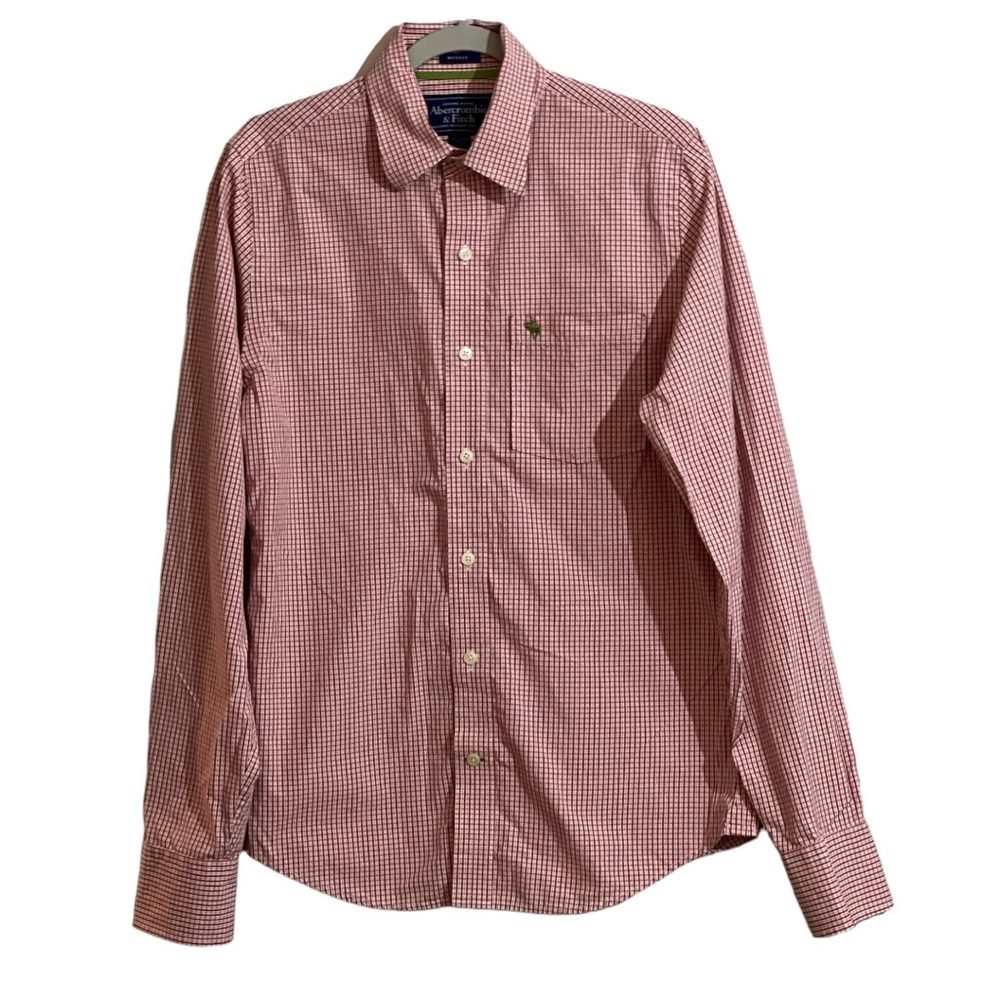 Abercrombie & Fitch Men Shirt Muscle M Button Up Long Sleeve Red White Check